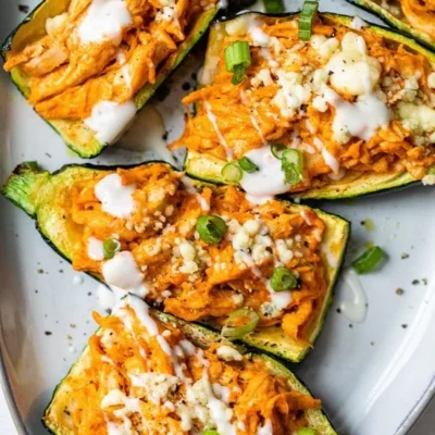 Air Fryer Buffalo Chicken Zucchini Skins