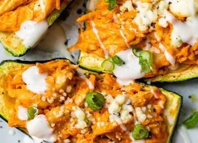 Air Fryer Buffalo Chicken Zucchini Skins