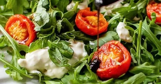 Air Fryer Burst Tomato Burrata Caprese Salad