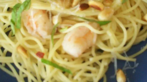 Angel Hair With Shrimp, Basil, And Toasted Pine Nuts