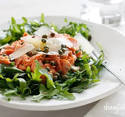 Arugula Salmon Salad With Capers And Shaved Parmesan