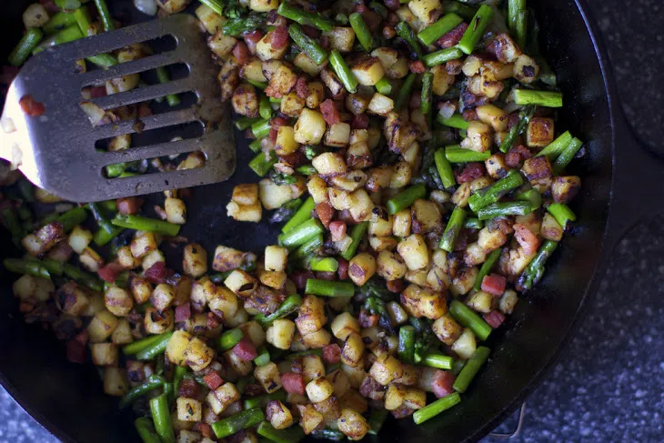 Asparagus-Pancetta Potato Hash