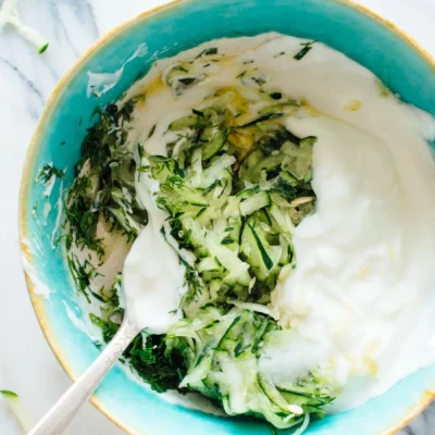 Authentic Greek Tzatziki Sauce With Cucumber And Yogurt