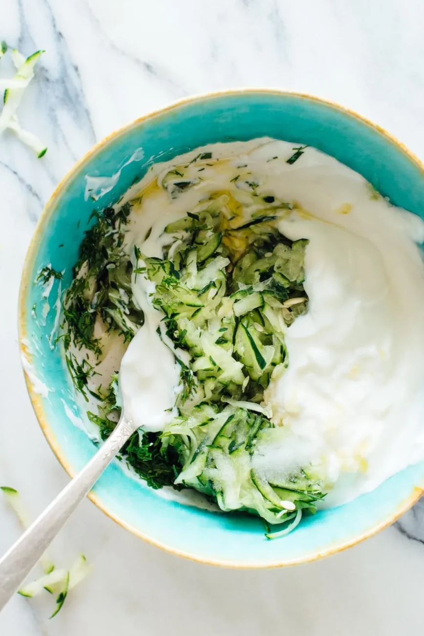 Authentic Greek Tzatziki Sauce with Cucumber and Yogurt