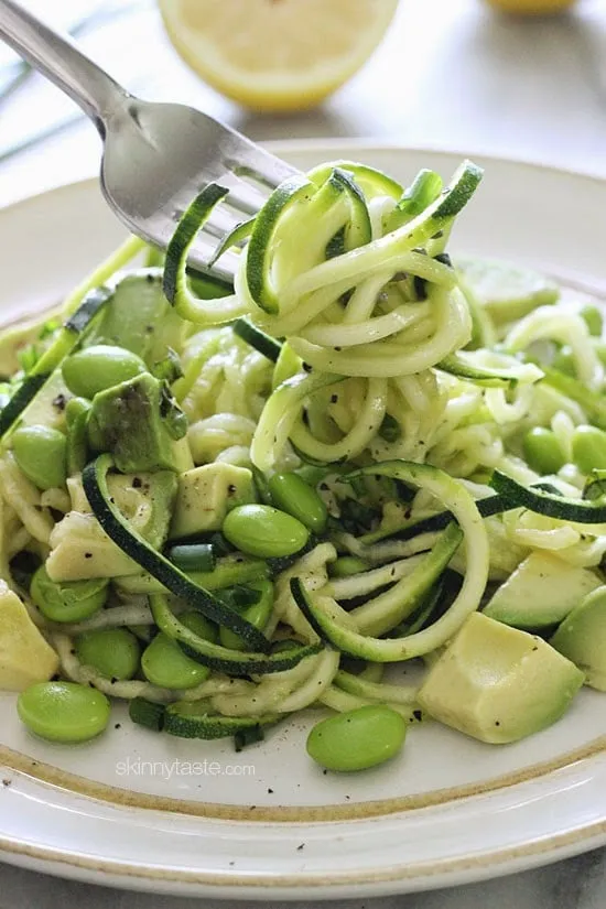 Avocado & Edamame Zucchini Noodle Salad – Raw & Refreshing