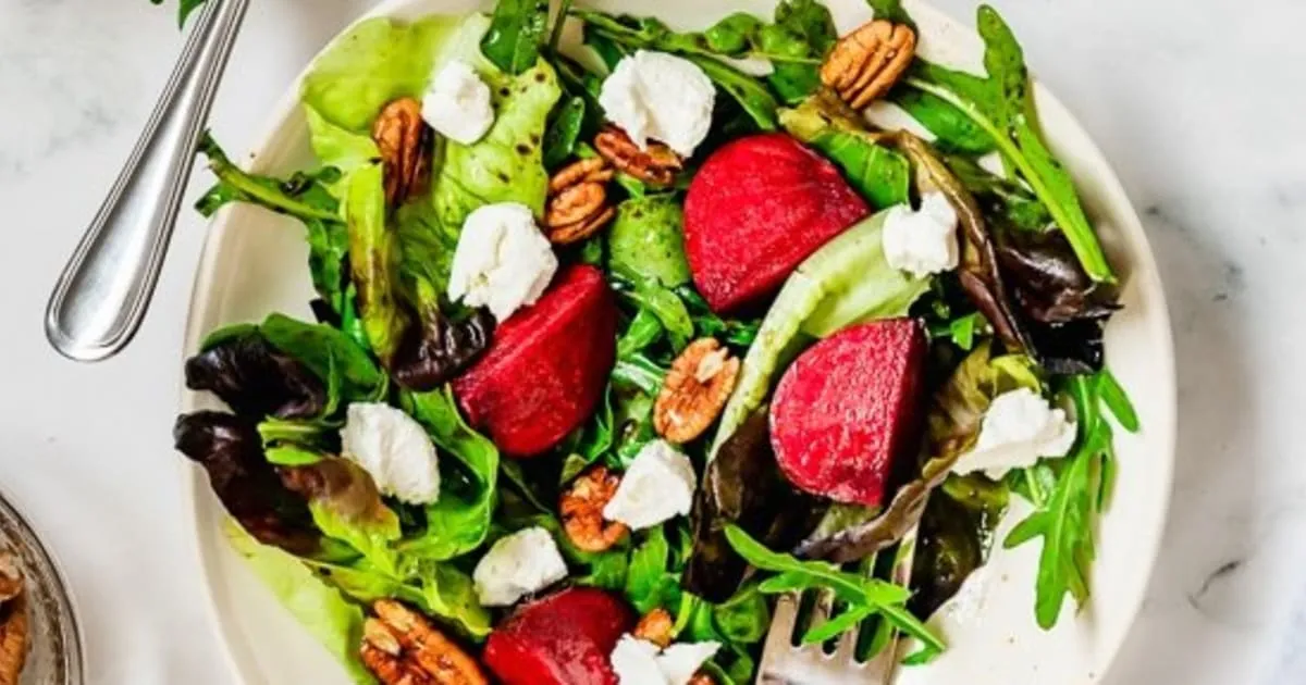 Baby Greens With Goat Cheese, Beets And Candied Pecans