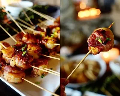 Bacon Wrapped Mushroom Kabobs / Kebabs