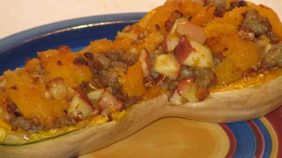 Baked Butternut Squash Stuffed With Apples And