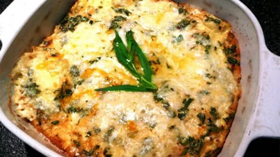 Baked Cheesy Eggs With Leeks And Tarragon