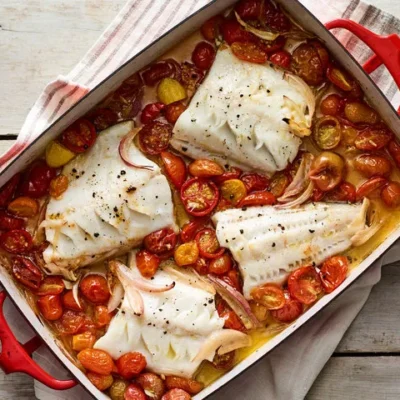 Baked Cod Or Halibut With Tomatoes