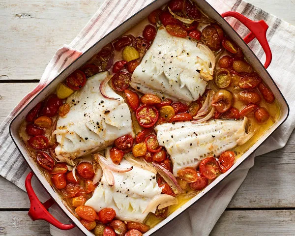 Baked Cod Or Halibut With Tomatoes