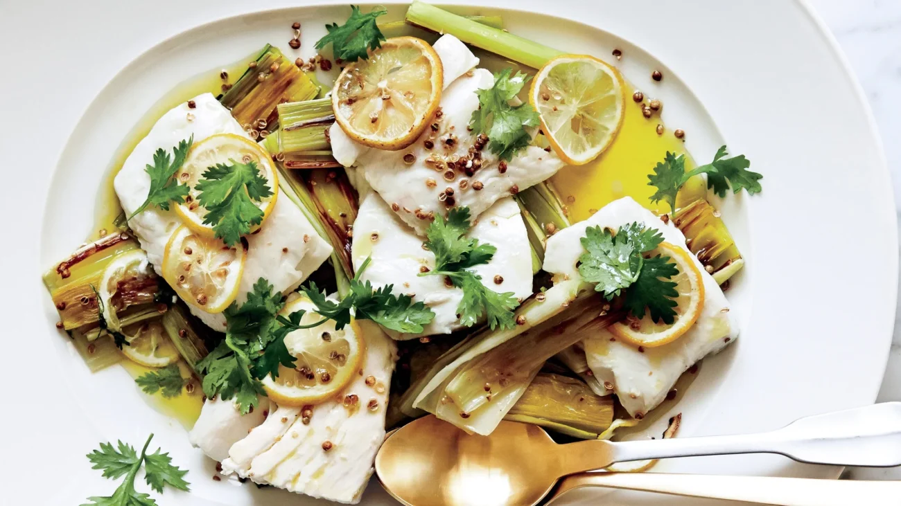 Baked Halibut With Thai Lemon Mint Sauce