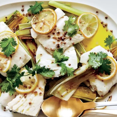 Baked Halibut With Thai Lemon Mint Sauce