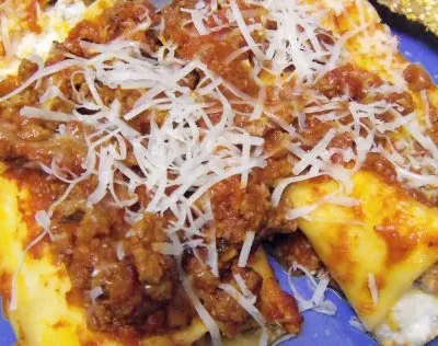 Baked Manicotti With Pepperoni Meat Sauce