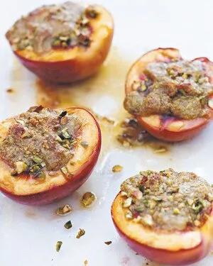 Baked Peaches With Pistachio Nuts