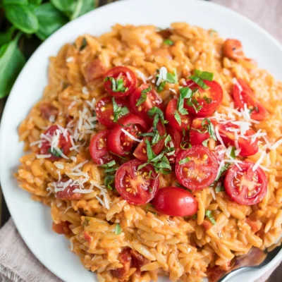 Baked Tomatoes With Basil Orzo