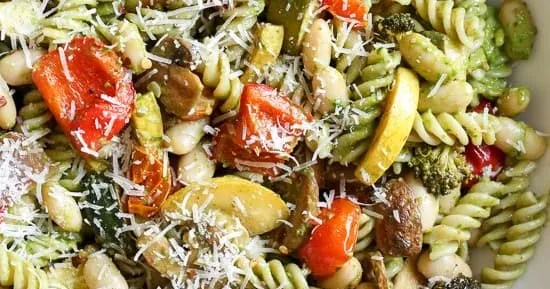 Balsamic Roasted Veggie And White Bean Pasta