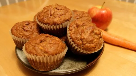 Banana, Carrot, Apple, Oat Bran Muffins