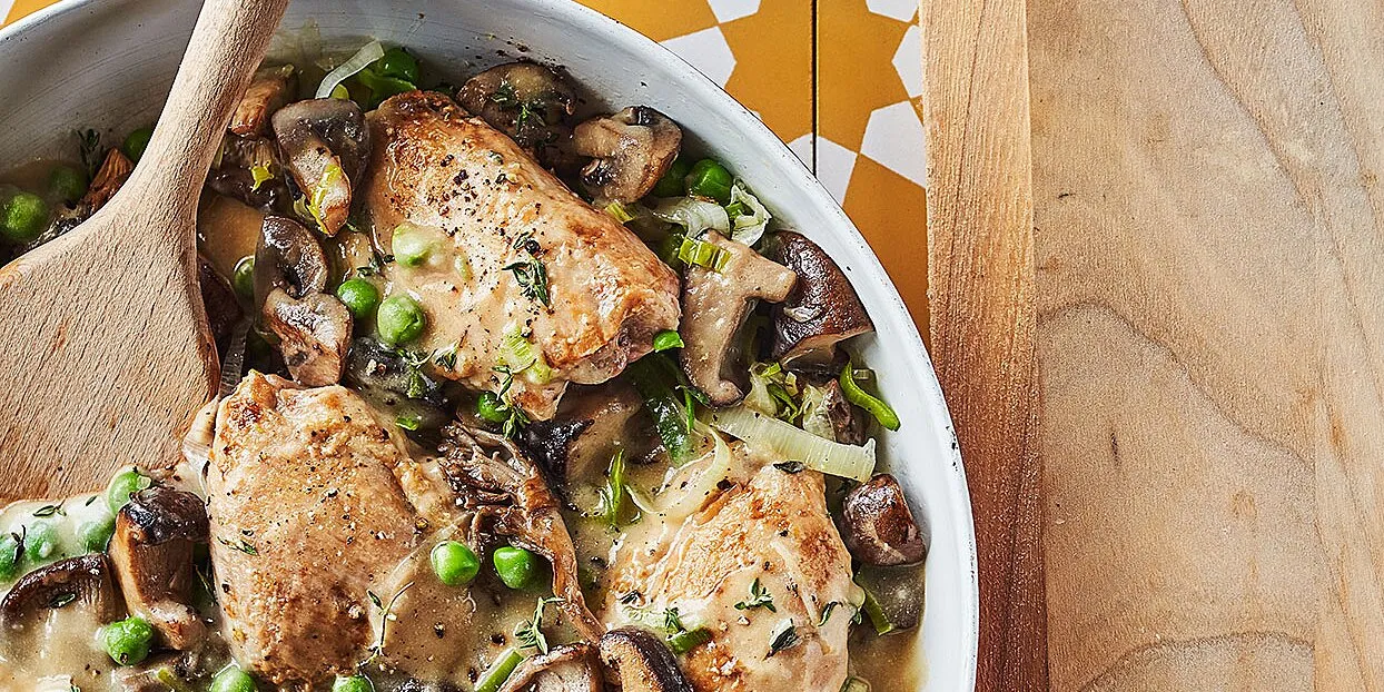 Braised Chicken Thighs With Mushrooms And Leeks