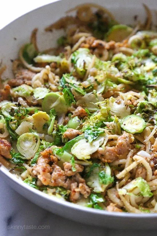 Brussels Sprouts And Sausage Parsnip Spiralized Pasta