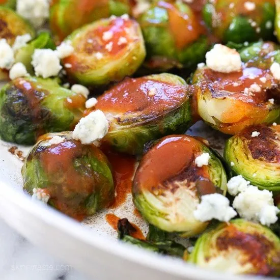 Buffalo Brussels Sprouts With Crumbled Blue Cheese