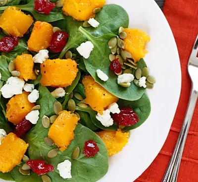 Butternut Squash And Spinach Salad With Gorgonzola Cheese