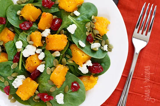 Butternut Squash and Spinach Salad with Gorgonzola Cheese