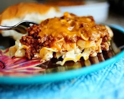 Cheddar Onion Ground Beef Casserole With