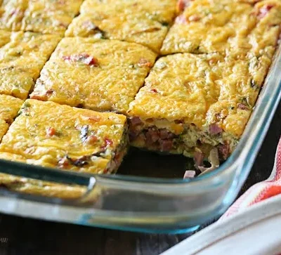 Cheesy Ham &Amp; Vegetable Breakfast Casserole Recipe