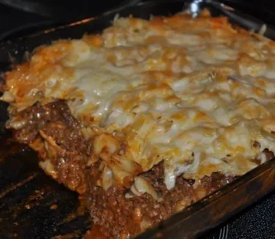 Cheesy Layered Ground Beef And Pasta Casserole