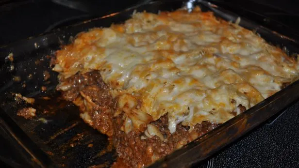 Cheesy Layered Ground Beef And Pasta Casserole