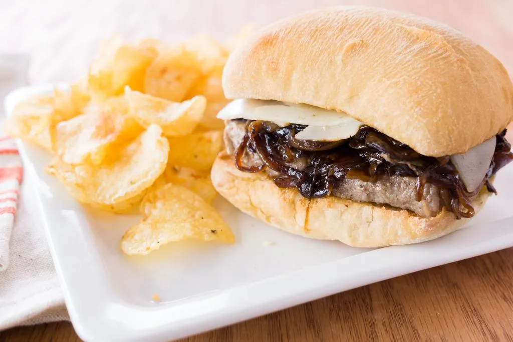 Cheesy Steak Sandwiches with Sauted Onions and Mushrooms