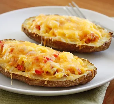 Cheesy Western Omelet Stuffed Potato Skins Recipe