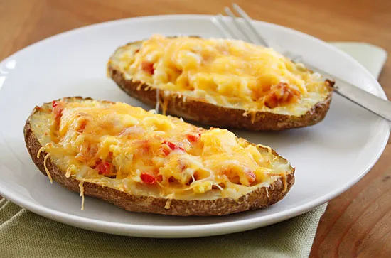 Cheesy Western Omelet Stuffed Potato Skins Recipe