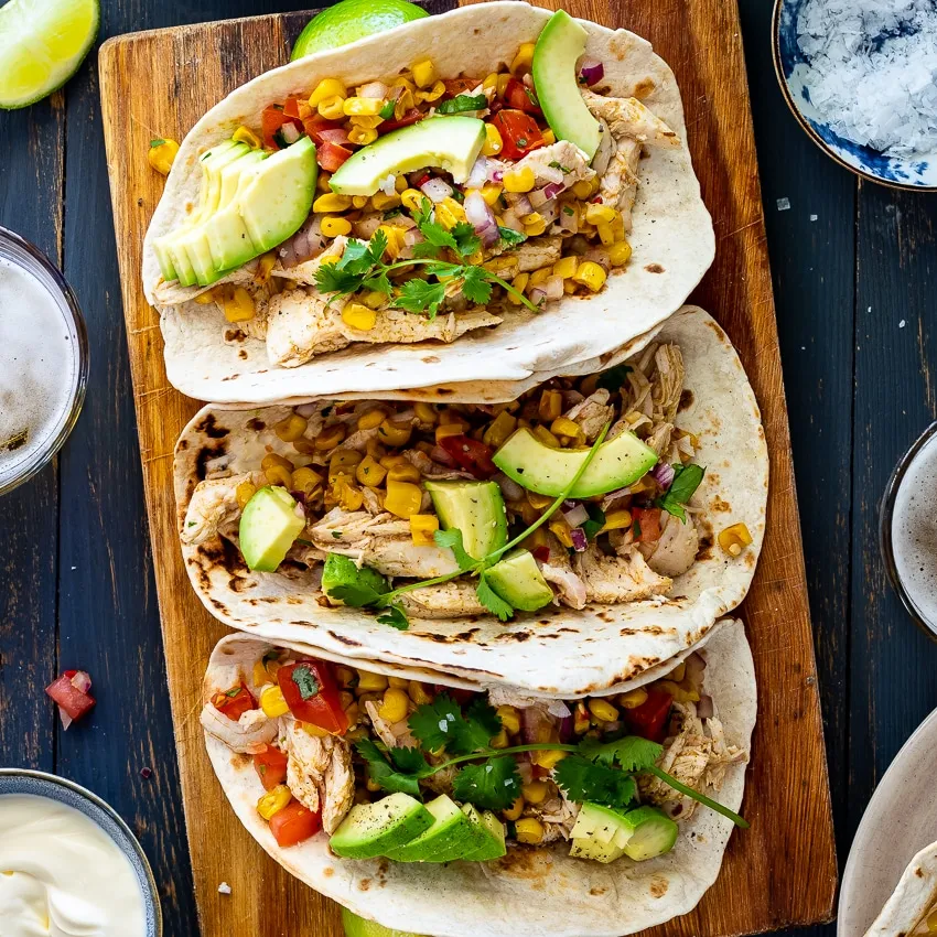 Chicken And Corn Salsa Over Crispy Tortillas