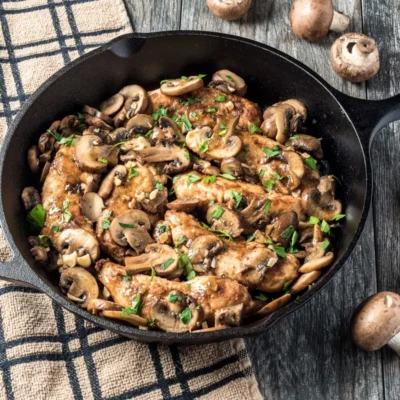 Chicken And Mushrooms In A Garlic White Wine Sauce