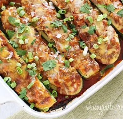 Chicken Enchilada Stuffed Zucchini