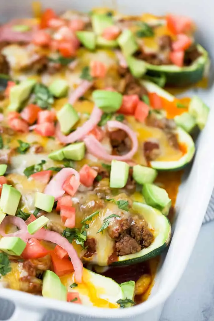 Chicken Enchilada Stuffed Zucchini