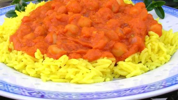 Chickpea Curry Indian Style Over Basmati Rice