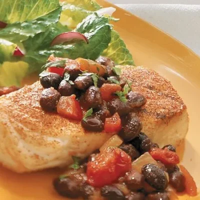 Chili Grilled Halibut With Black Bean Salsa