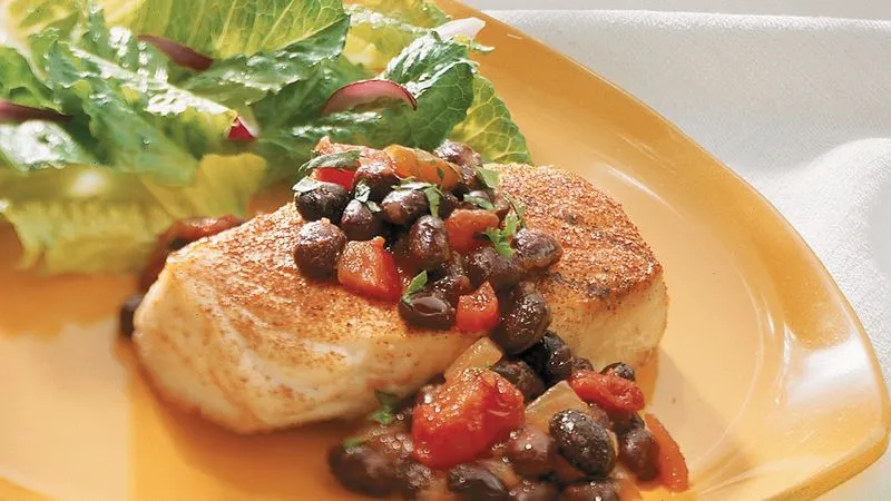 Chili Grilled Halibut With Black Bean Salsa