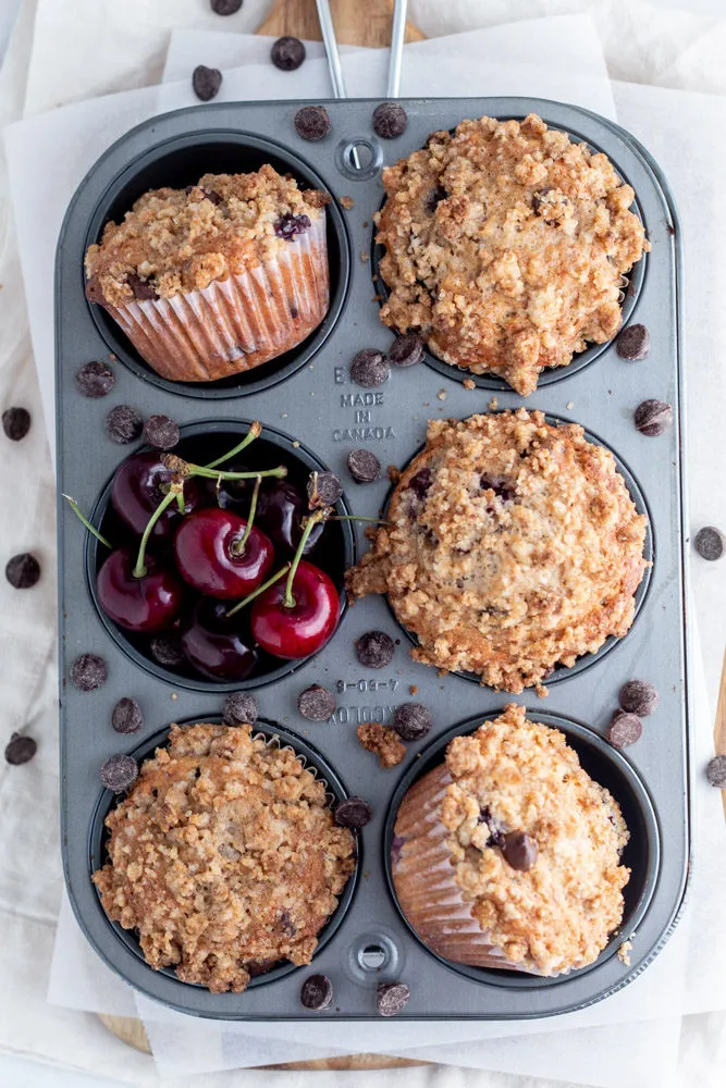 Chocolate Cherry Streusel Muffin Tops