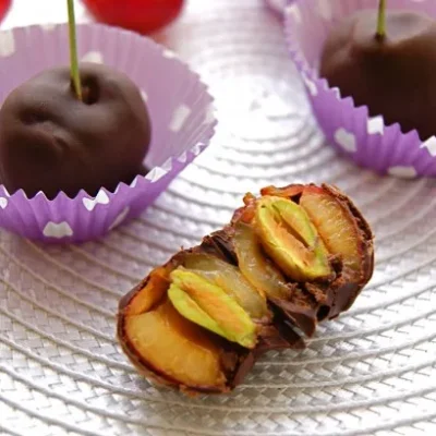 Chocolate Dipped Cherries With Pistachios