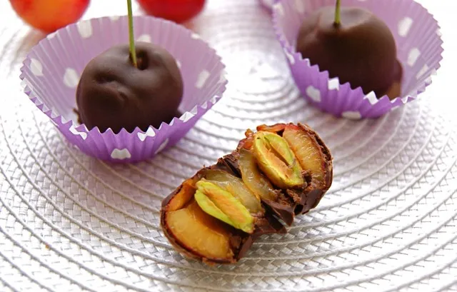 Chocolate Dipped Cherries With Pistachios