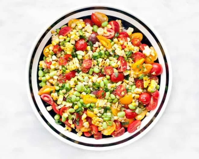Corn With Tomatoes And Edamame Beans