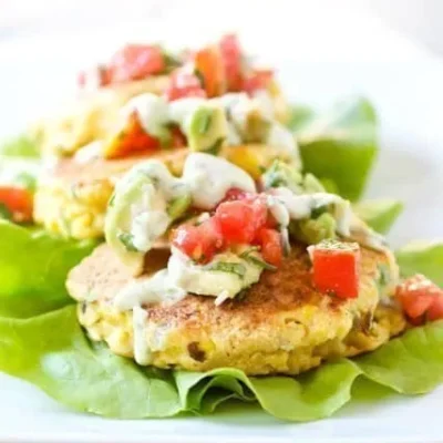 Crab And Corn Cakes Topped With Guacamole