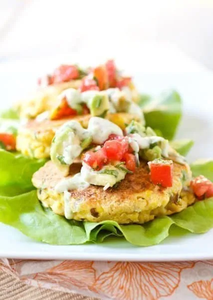 Crab And Corn Cakes Topped With Guacamole