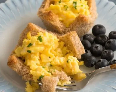 Cream Cheese Scrambled Eggs In Toast Cups