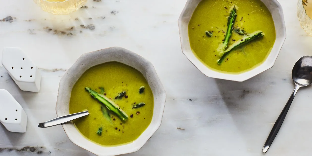 Cream Of Asparagus Leek Soup With Creme Fraiche