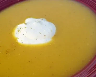 Creamy Squash Soup Topped With Zesty Horseradish Cream